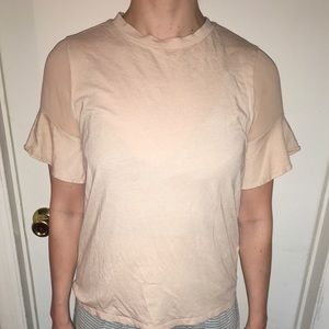 TOPSHOP ruffle sleeve tshirt w/ mesh detail